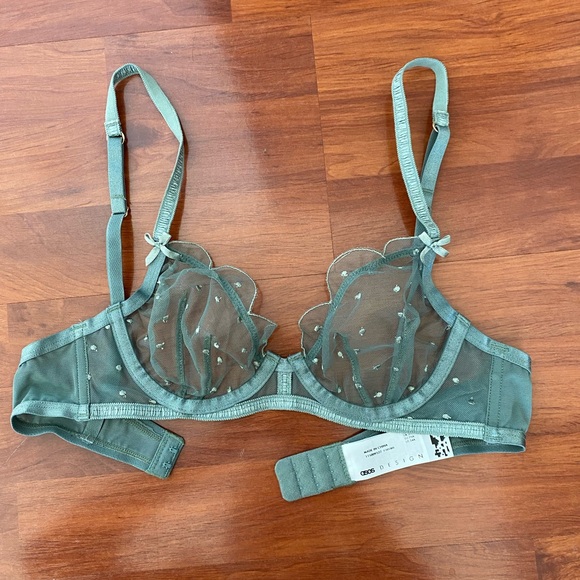 ASOS Swiss dot aqua green blue mesh scallop bra bralette - Picture 2 of 4